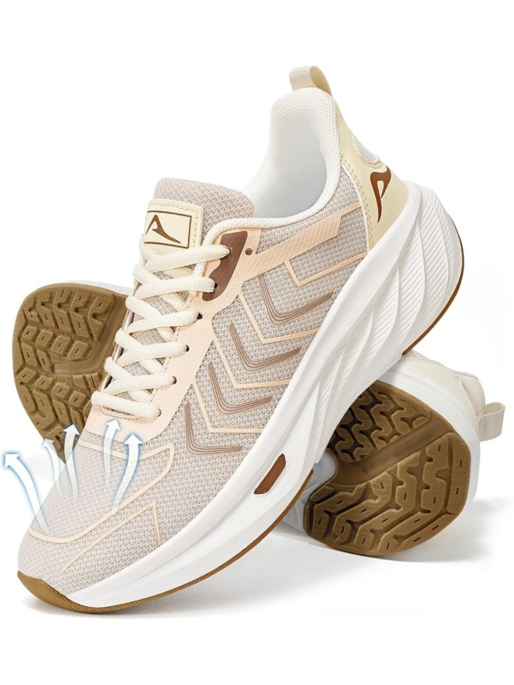 Women's Beige Mesh Comfortable Breathable Non Slip Casual Athletic Walking Shoes